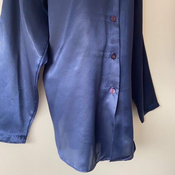 PINK LADY blue satin VINTAGE blouse LARGE - Picture 3 of 10